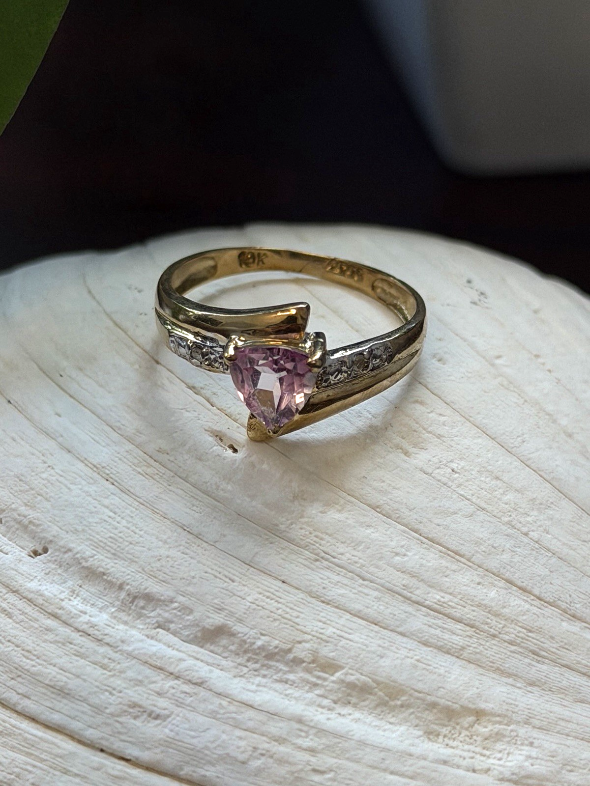 Romantic 10K Yellow Gold Pink Sapphire & Diamond Ring Size 7