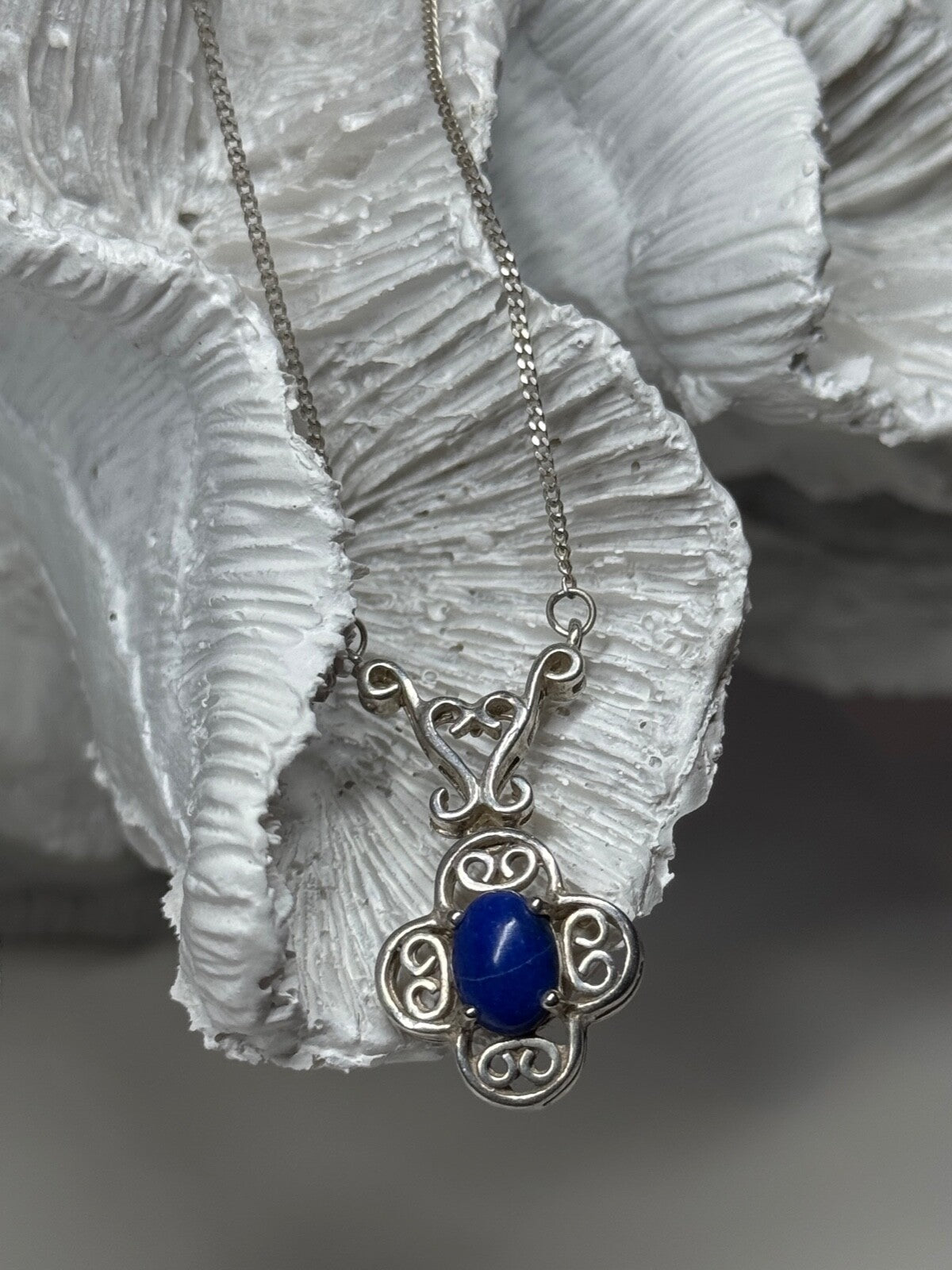 925 Sterling Silver Lapis Lazuli Necklace Length 19 In