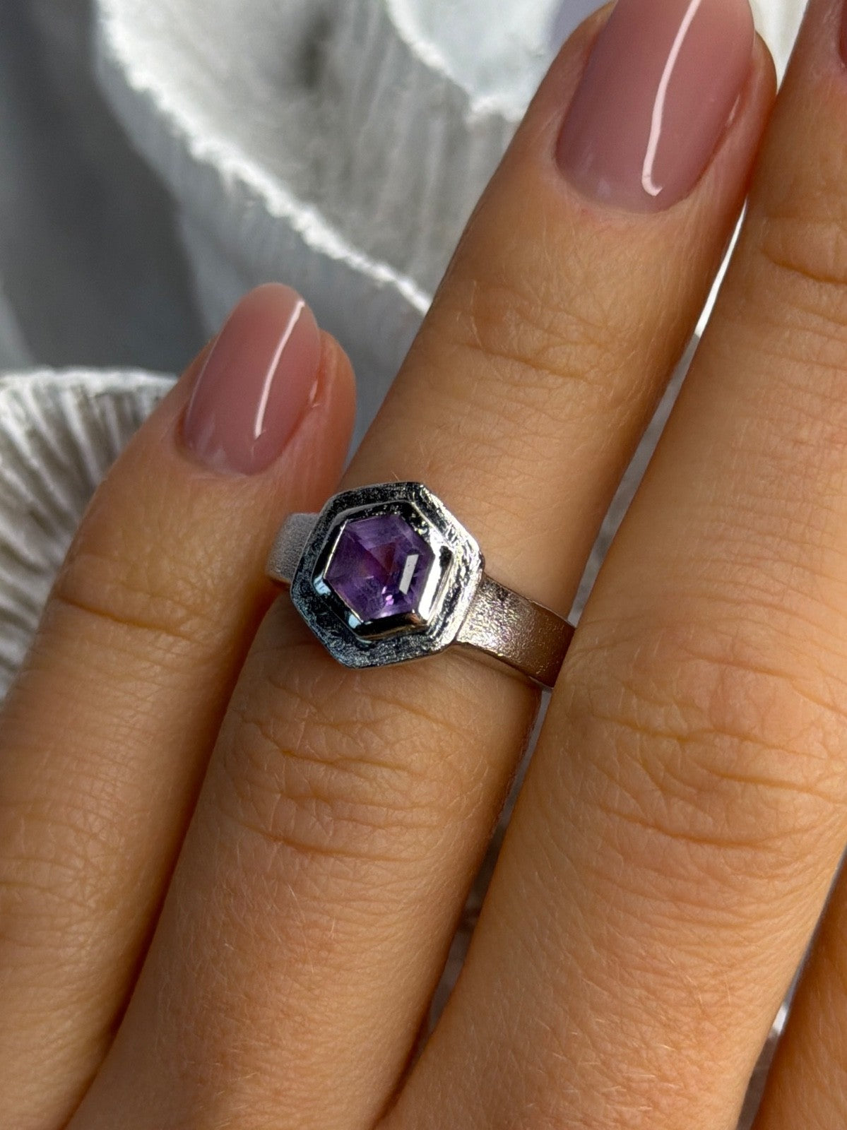 925 Sterling Silver Amethyst Ring Size 5.5