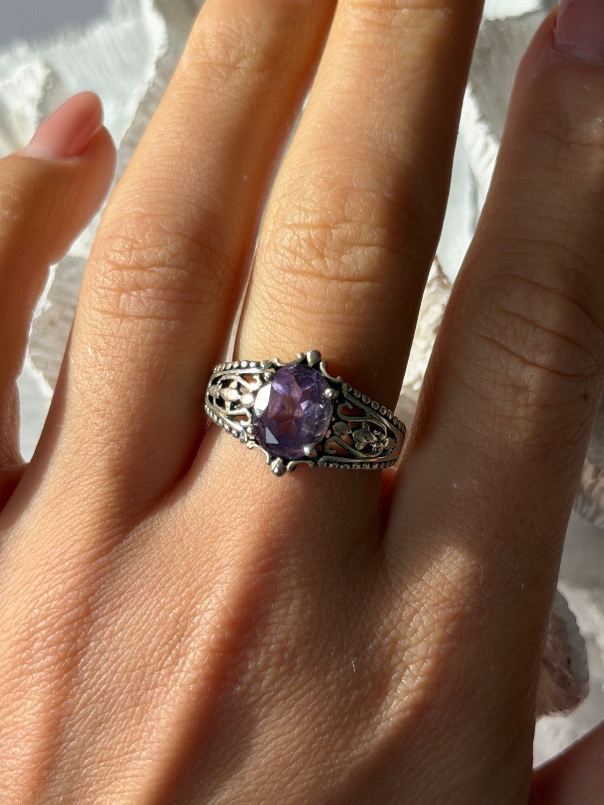 Vintage 925 Sterling Silver Amethyst Ring Size 8