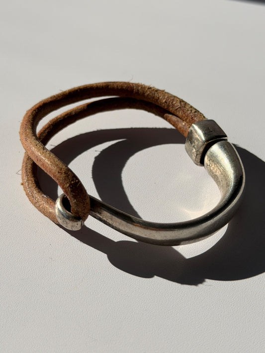 Vintage Brown Leather & 925 Sterling Silver Bracelet