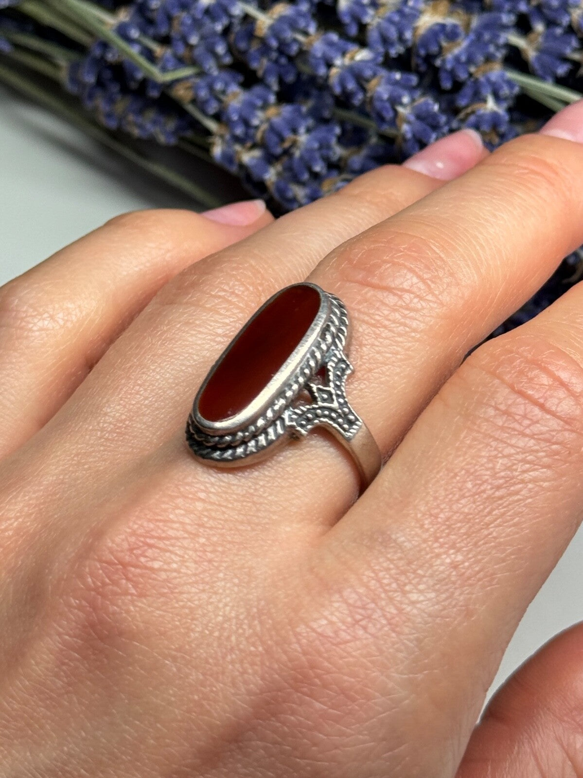 925 Sterling Silver Amber Ring Size 8