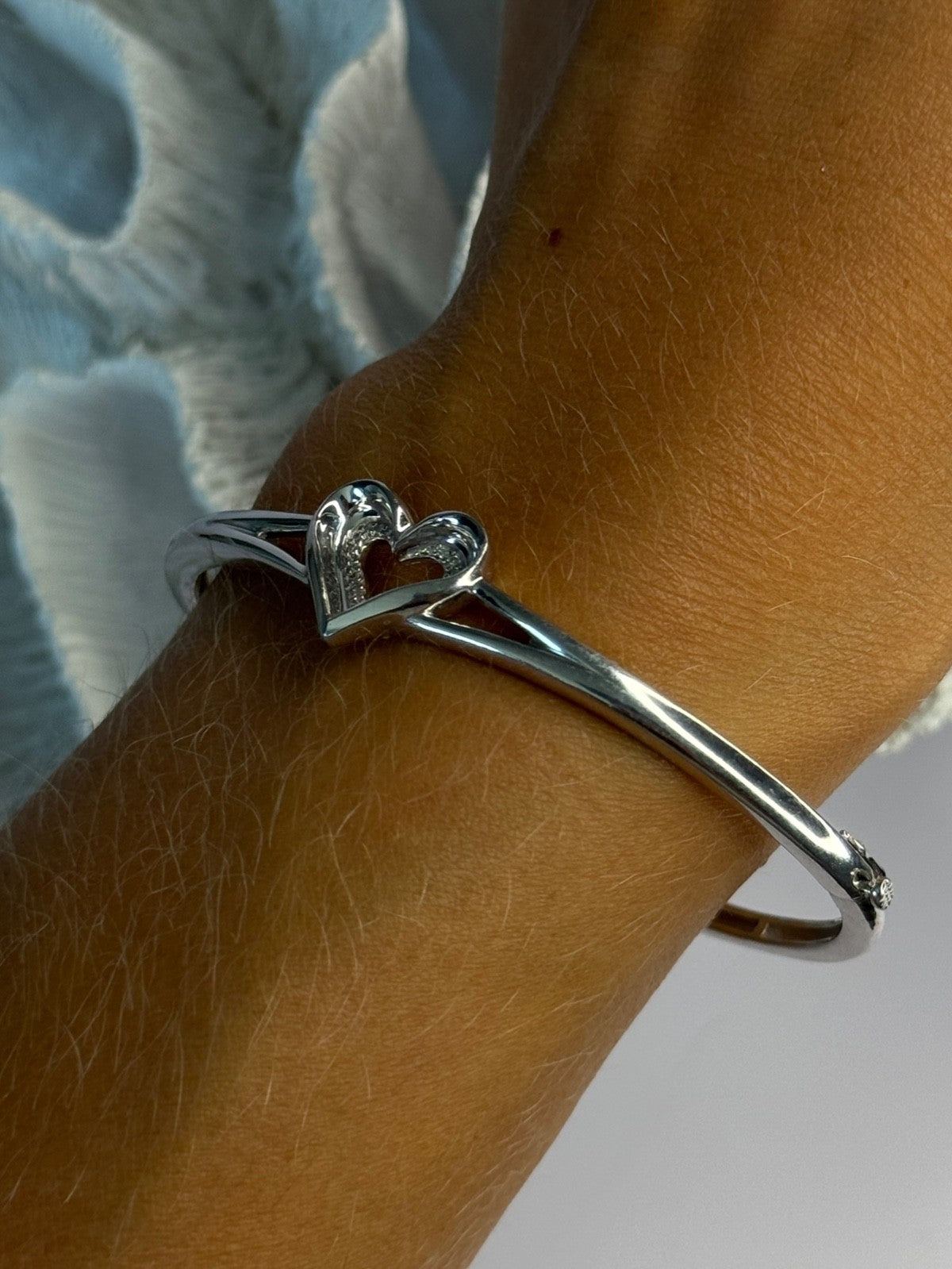 925 Sterling Silver NDI Diamond Heart Bracelet