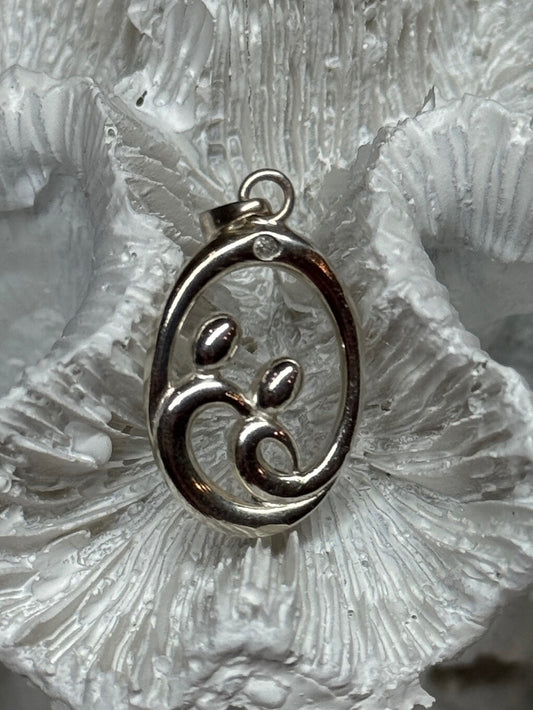 925 Sterling Silver Diamond Pendant Length 1.3 Inch