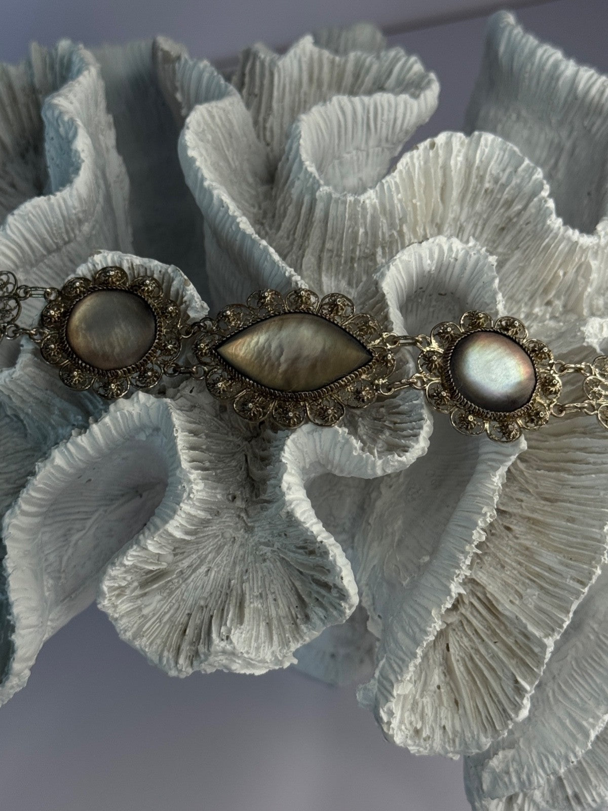 Vintage Beautiful 925 Sterling Silver Abalone Bracelet Length 7