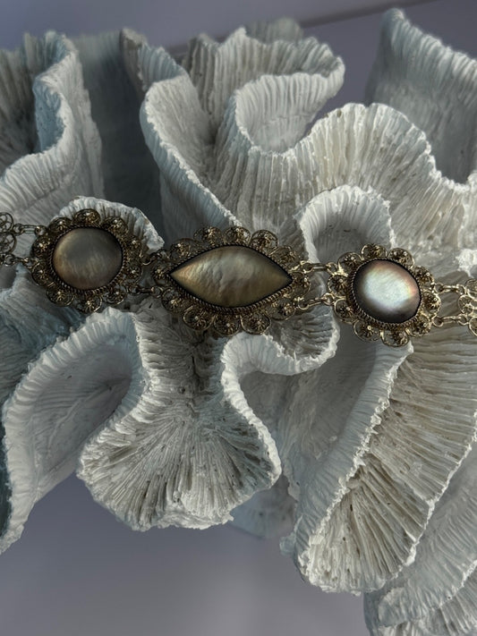 Vintage Beautiful 925 Sterling Silver Abalone Bracelet Length 7
