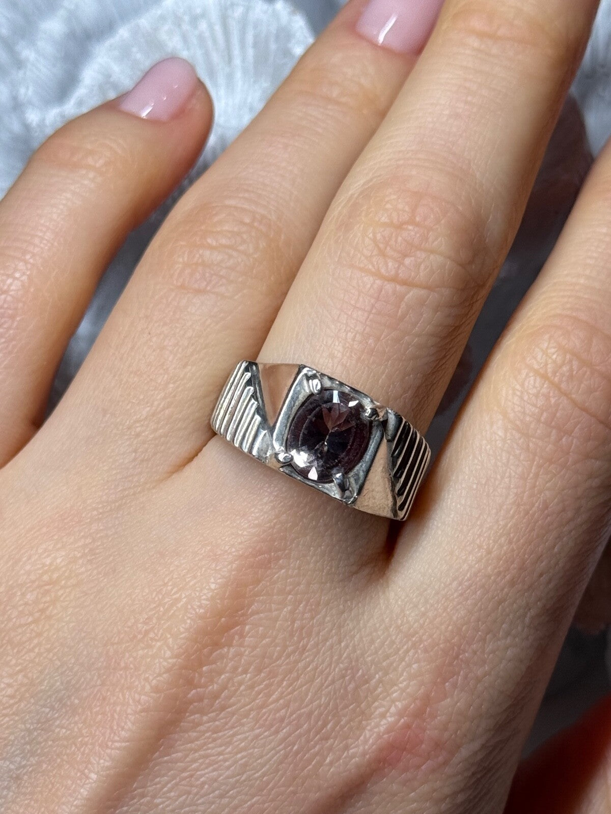 Men's 925 Sterling Silver Spinel Ring Size 8.5