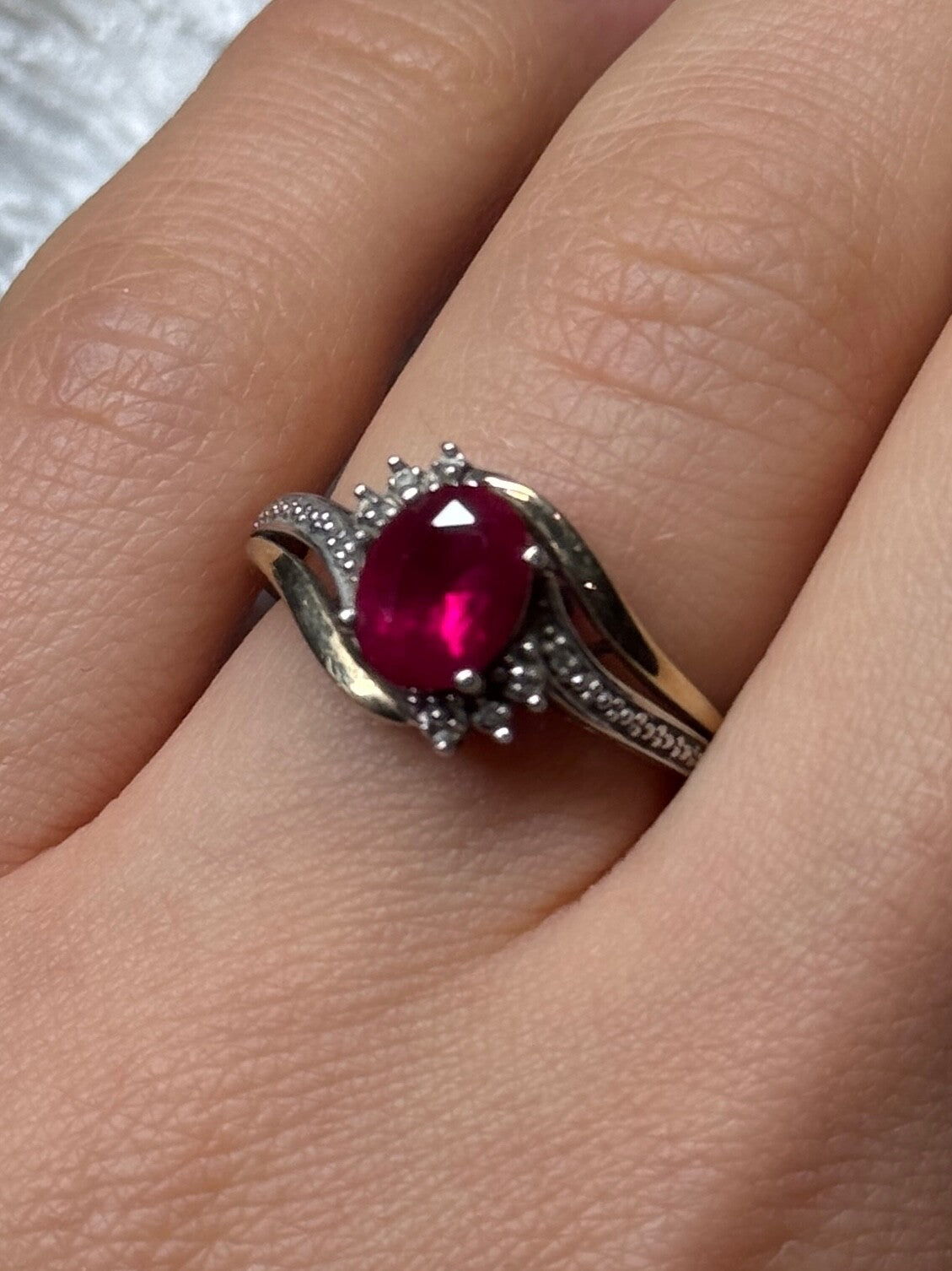925 Sterling Silver & 10k Yellow Gold Ruby Ring Size 6