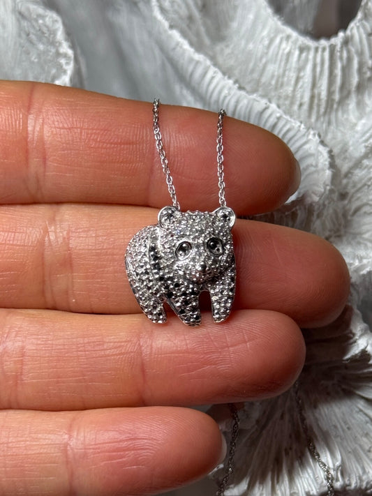 925 Sterling Silver Baby Bear CZ Necklace Length 18 Inch