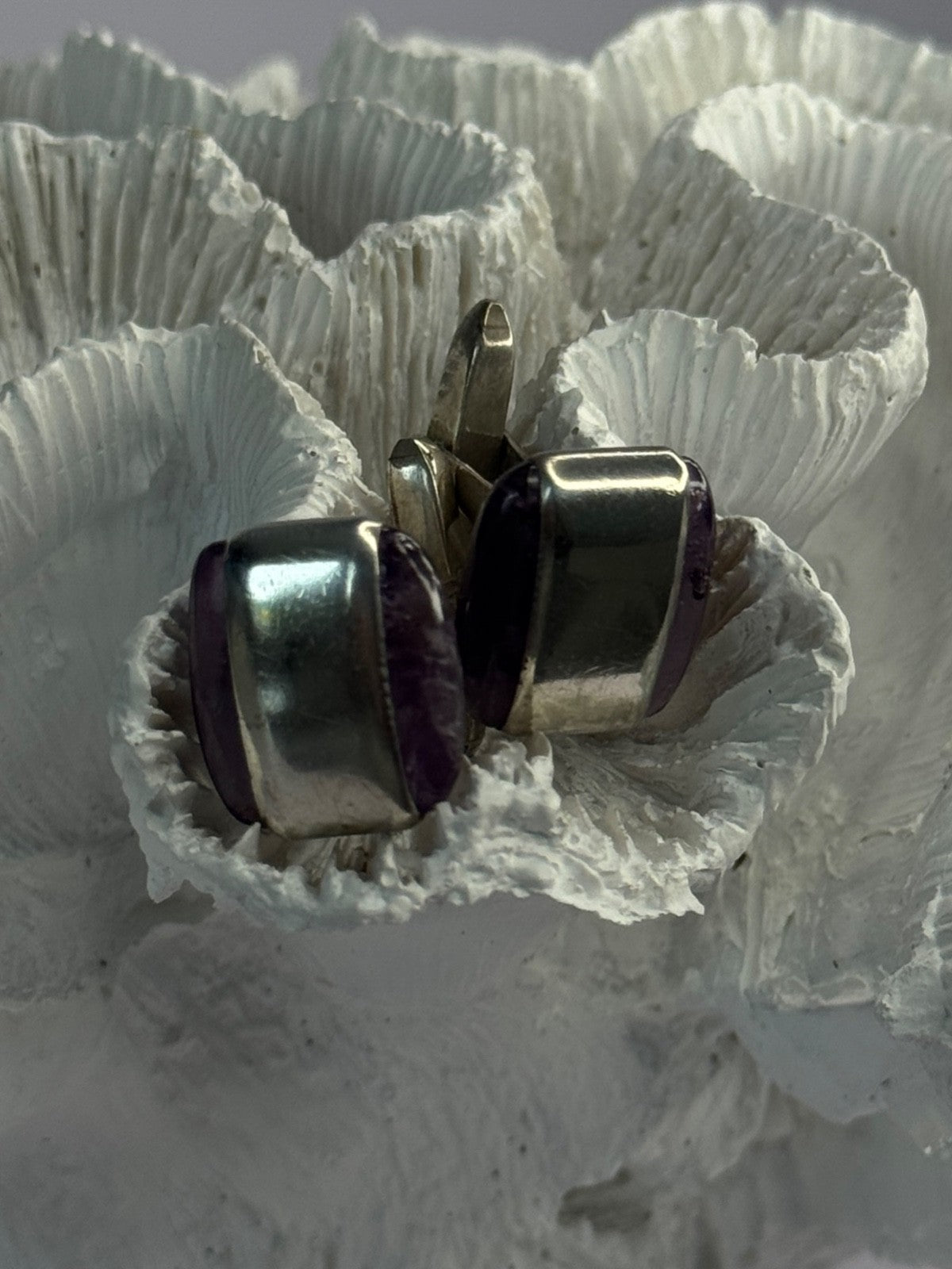 Vintage 925 Sterling Silver Amethyst Taxco Beto Cufflinks