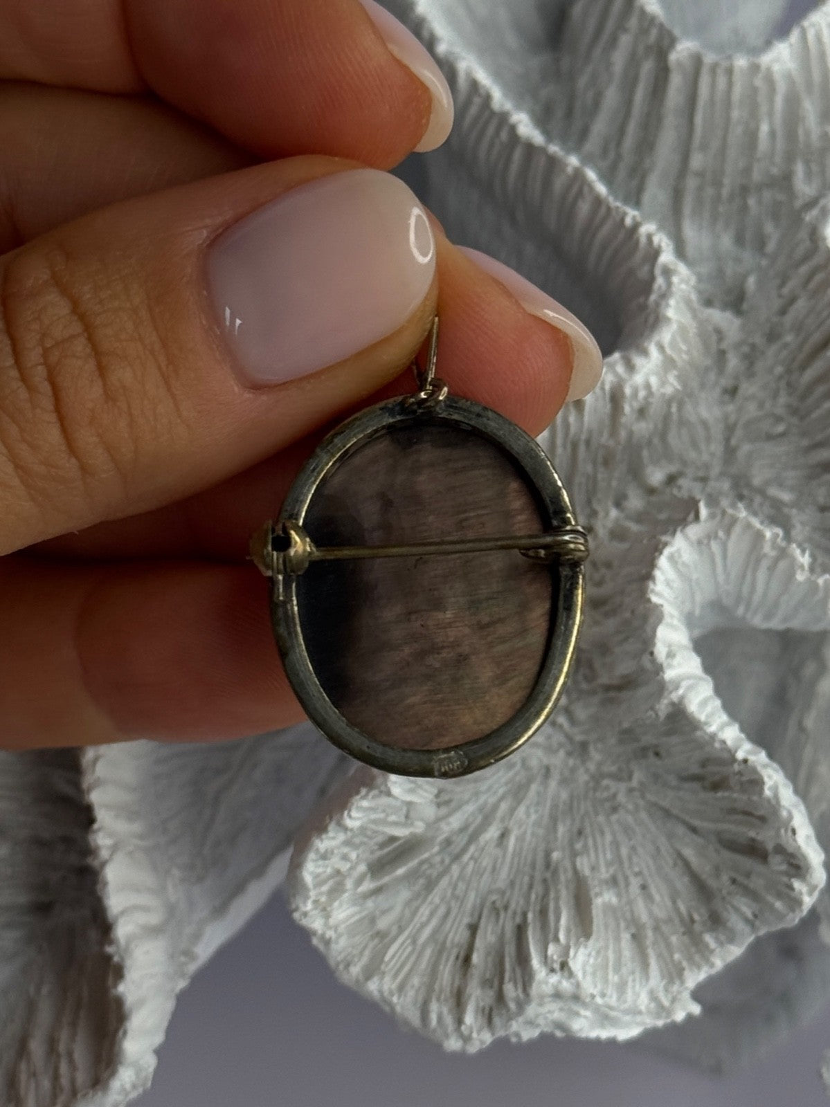 Vintage 925 Sterling Silver Abalone Cameo Brooch Pendant