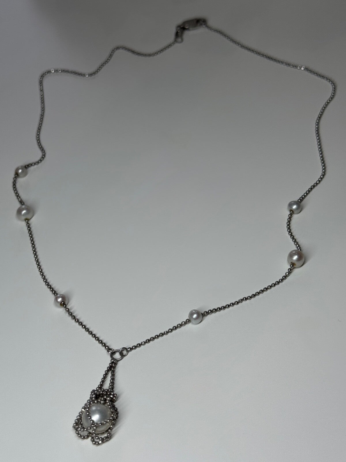 925 Sterling Silver Pearls Necklace Length 18 Inch Elegant