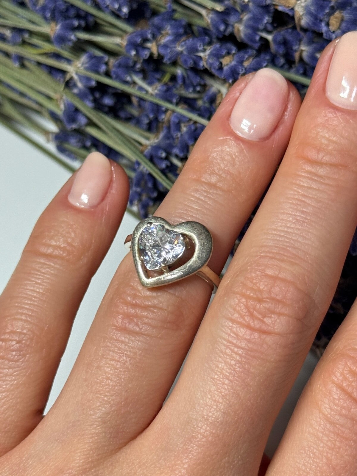 925 Sterling Silver CZ Heart Ring Size 5