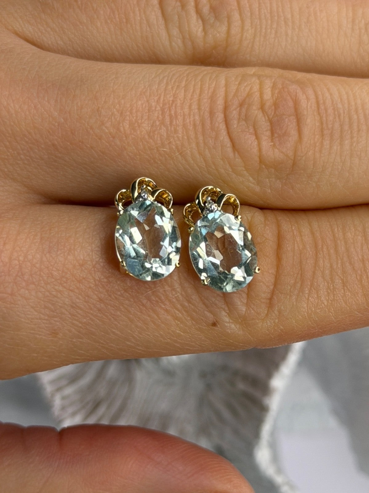 10K Yellow Gold Prasiolite & Diamond Earrings