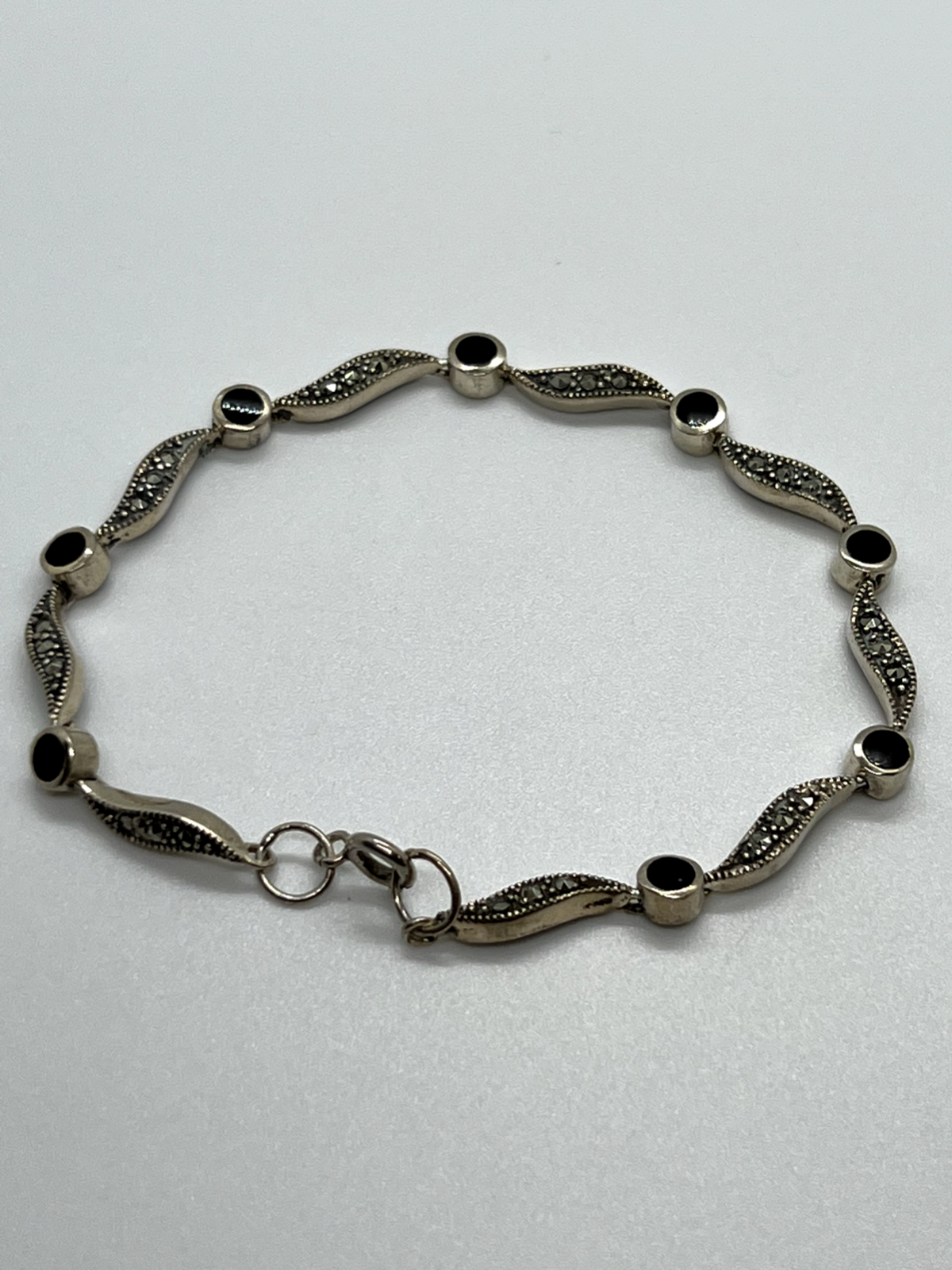 925 Sterling Silver Agate & Marcasite Bracelet