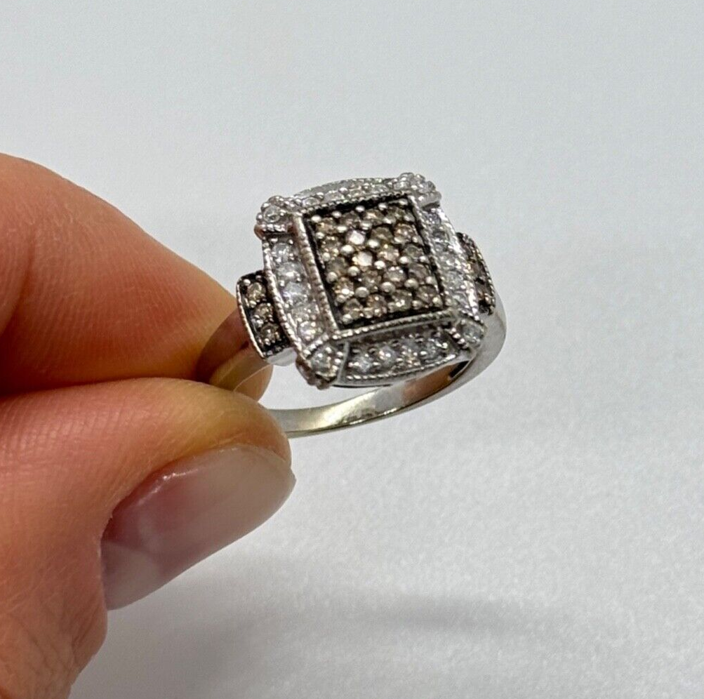 10K White Gold Diamond & Tourmaline Ring Size 4.5