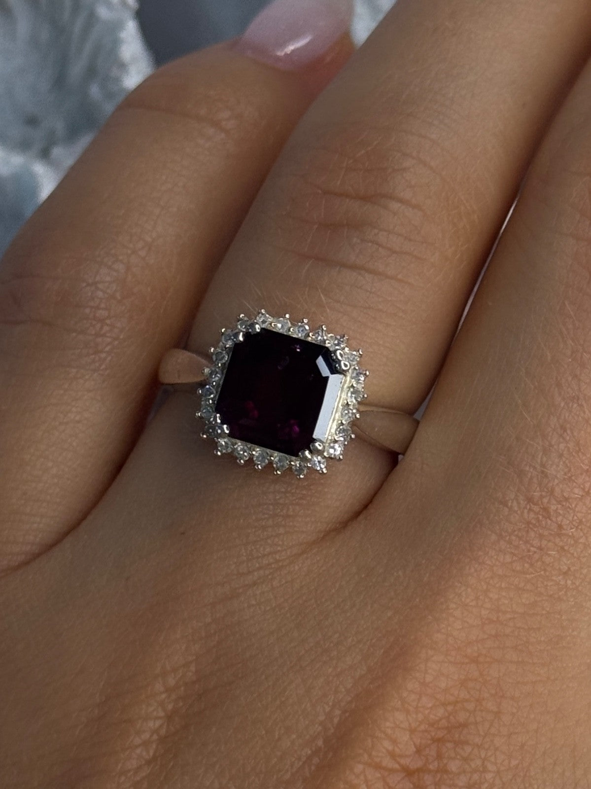 925 Sterling Silver Almandine & Beryl Ring Size 7