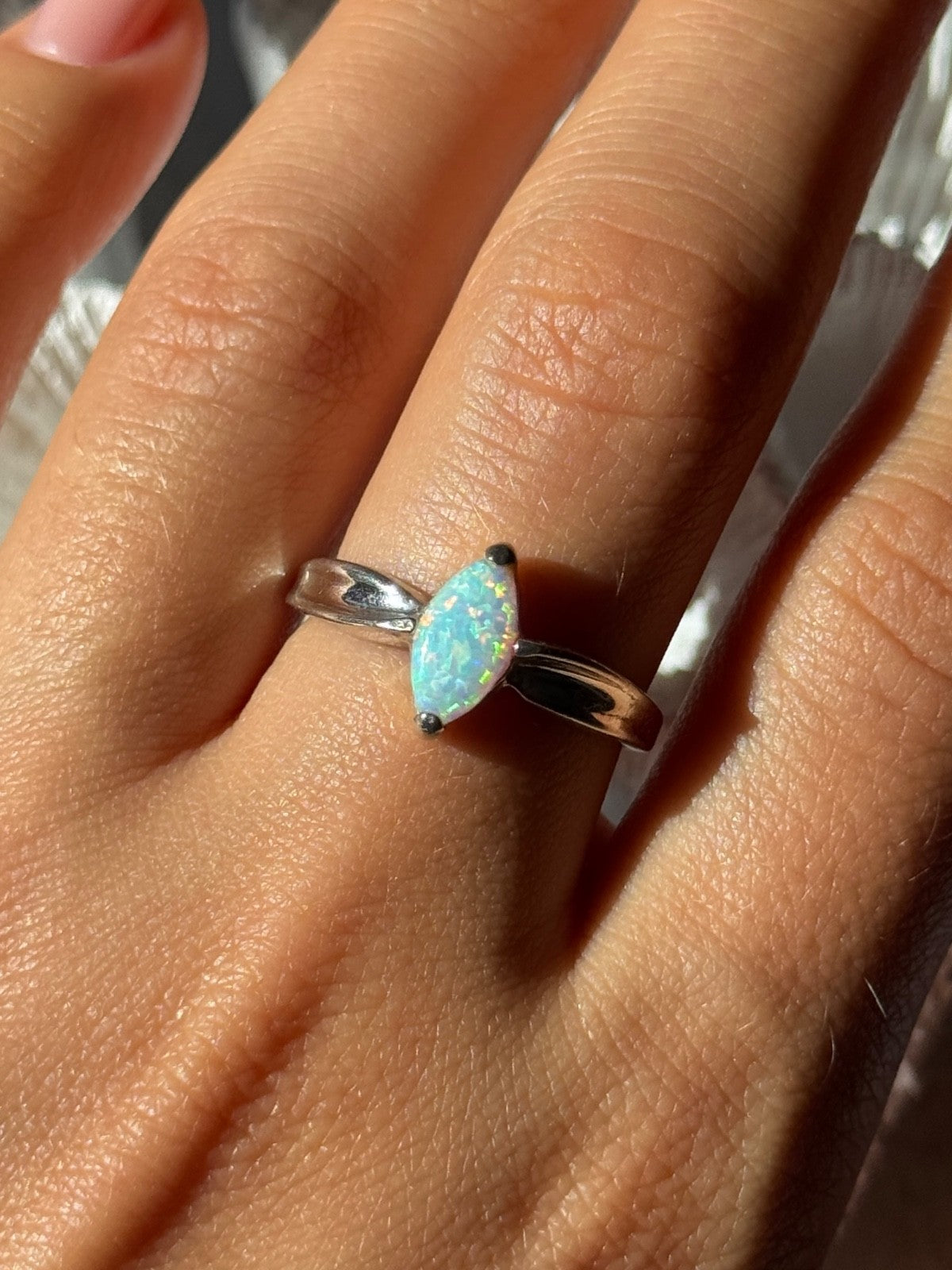 925 Sterling Silver Opal Ring Size 9