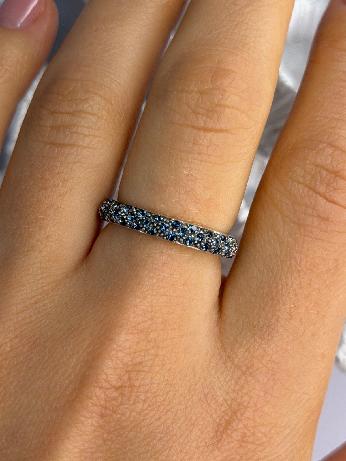 925 Sterling Silver Aquamarine Band Ring Size 8