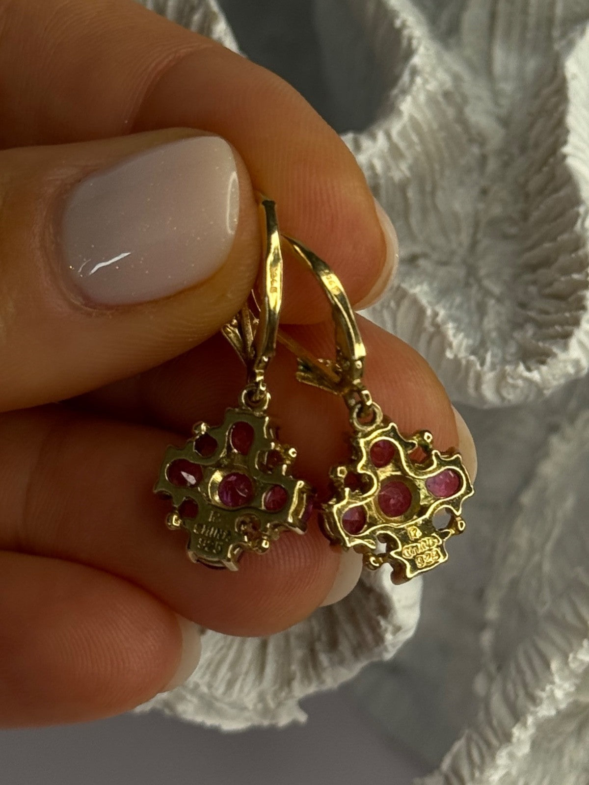 925 Sterling Silver Gold Plated Pink Topaz Earrings Length 1.1 Inch