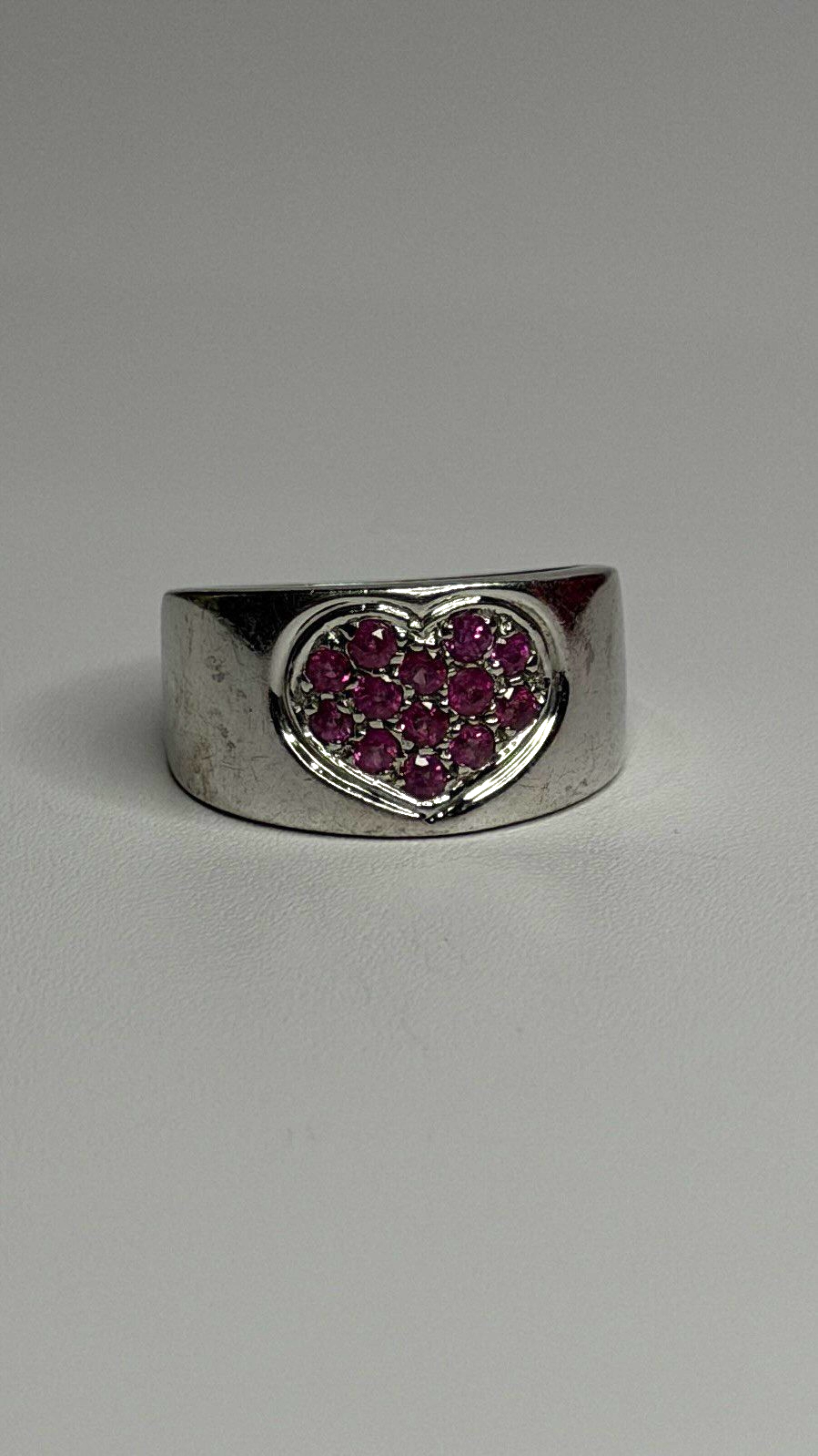 925 Sterling Silver Pink Topaz Heart Ring Size 7