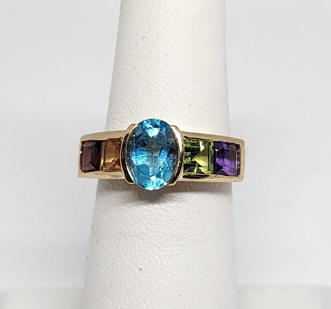 10K Yellow Gold Topaz, Amethyst, Peridot, Citrine & Garnet Ring Size 5