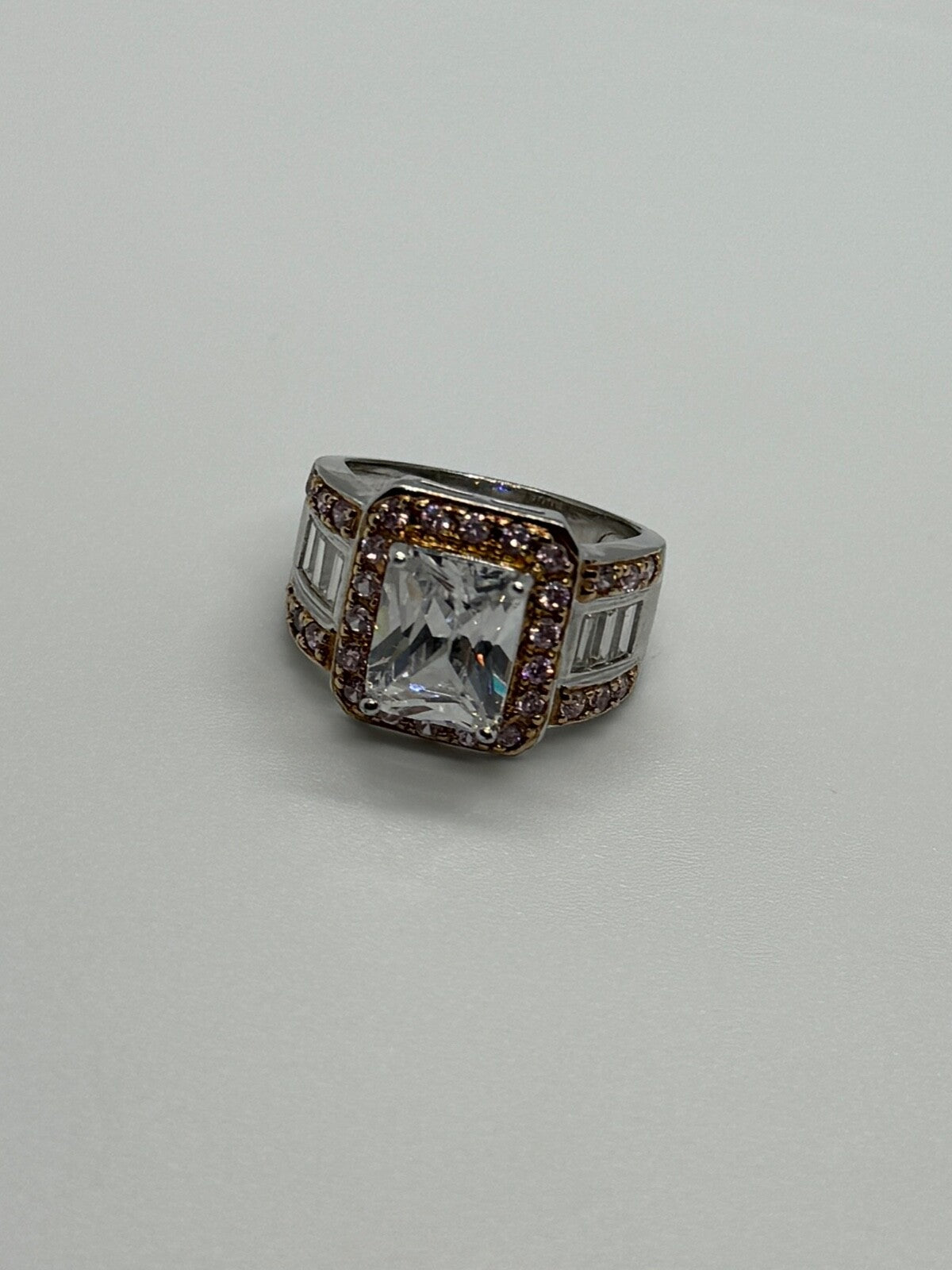 925 Sterling Silver Pink & White CZ Ring Size 7
