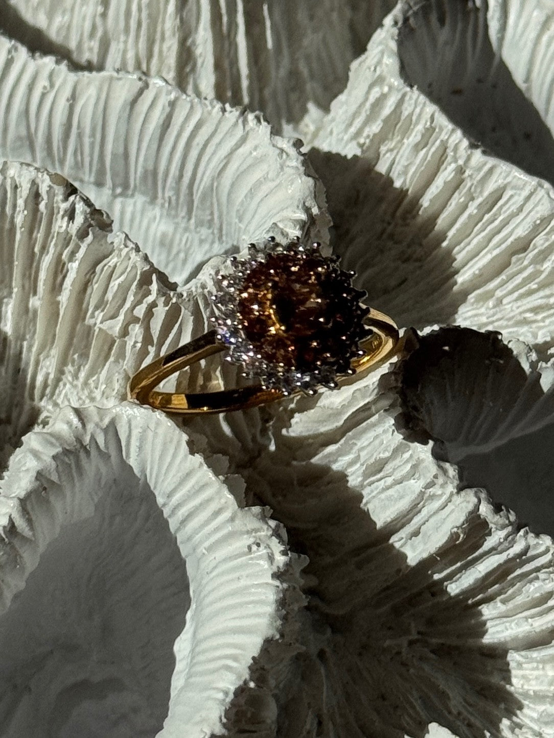 D'Joy 925 Sterling Silver Gold Plated Brown & White Spinel Ring Size 9