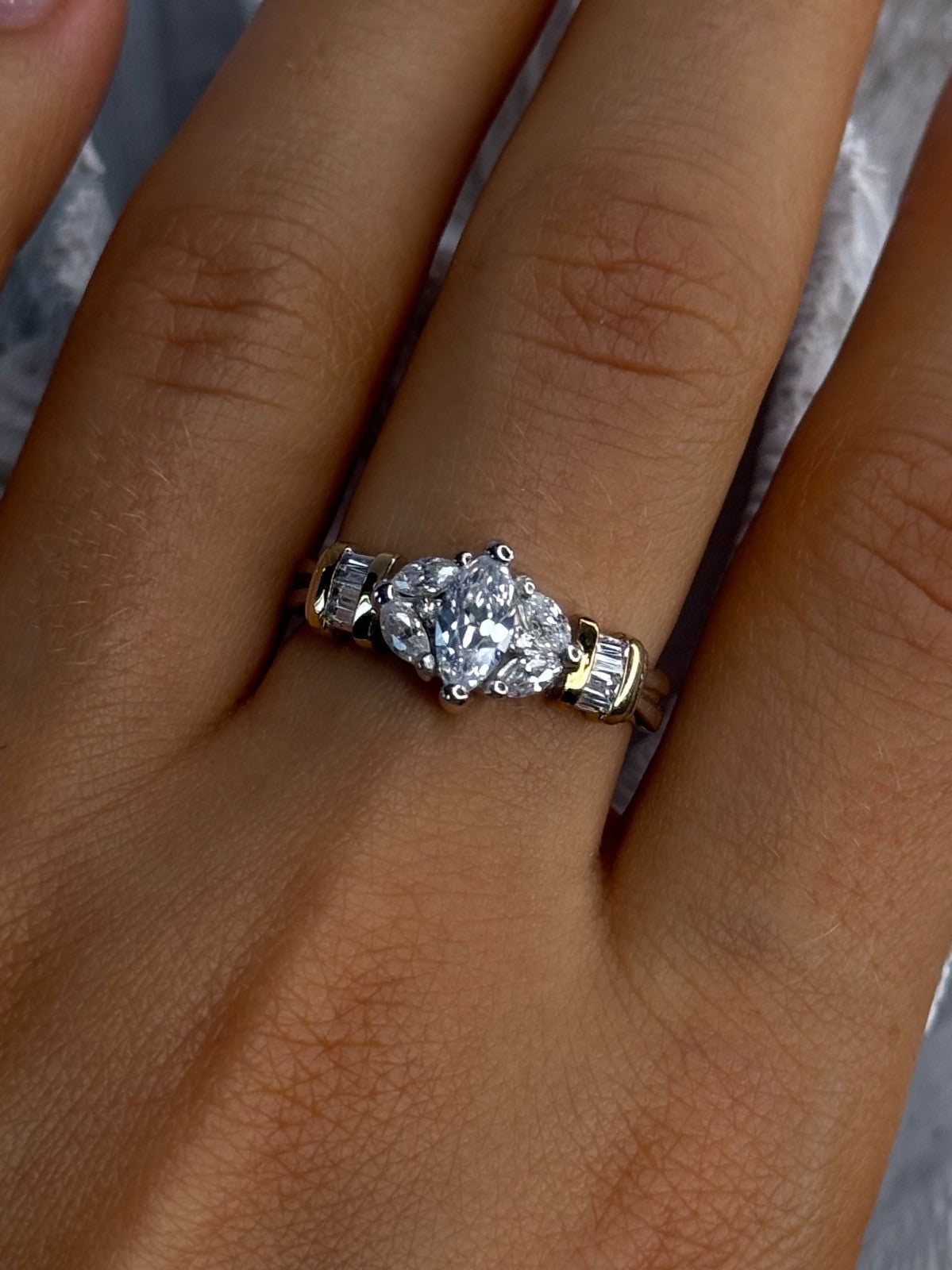 925 Sterling Silver Gold Plated Part Cz Ring Size 9