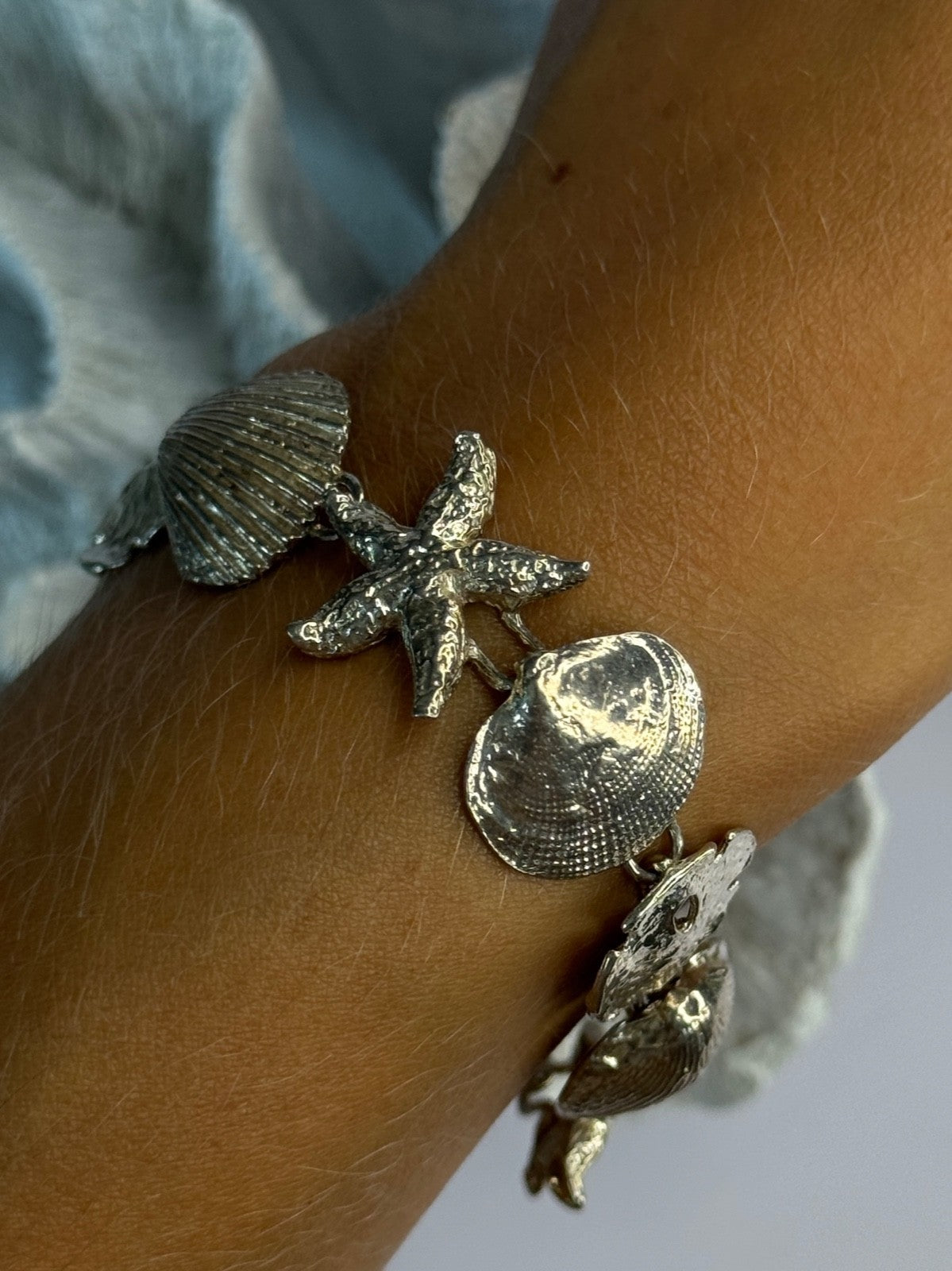 Summer Ocean Shell Star 925 Sterling Silver Bracelet Length 7