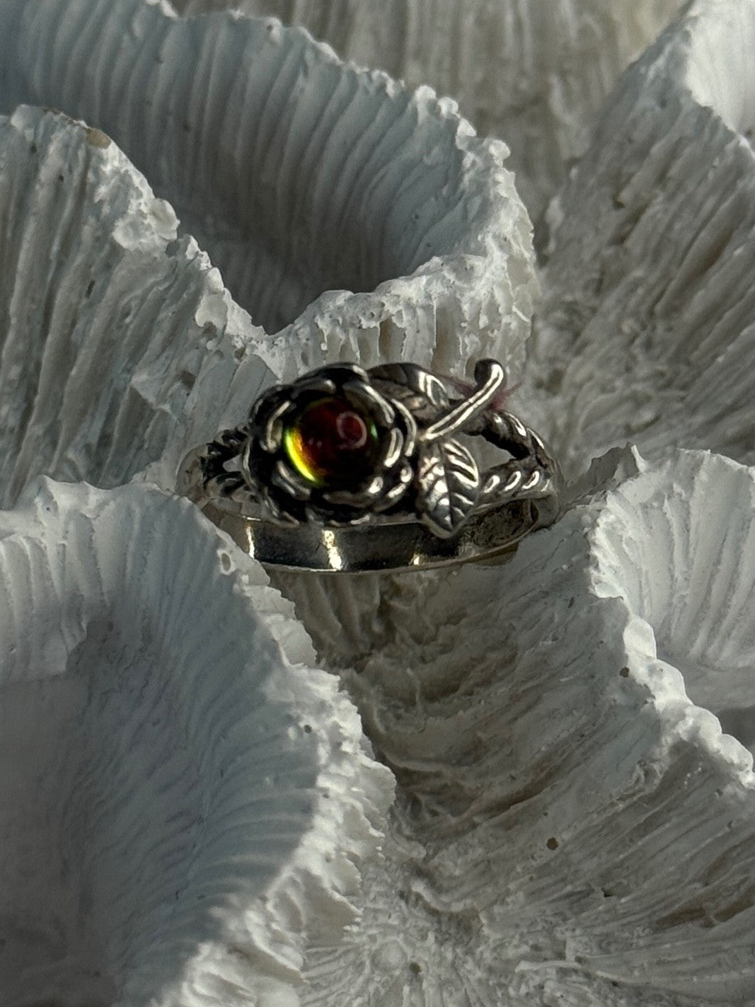 925 Sterling Silver Watermelon Tourmaline Flower Ring Size 6