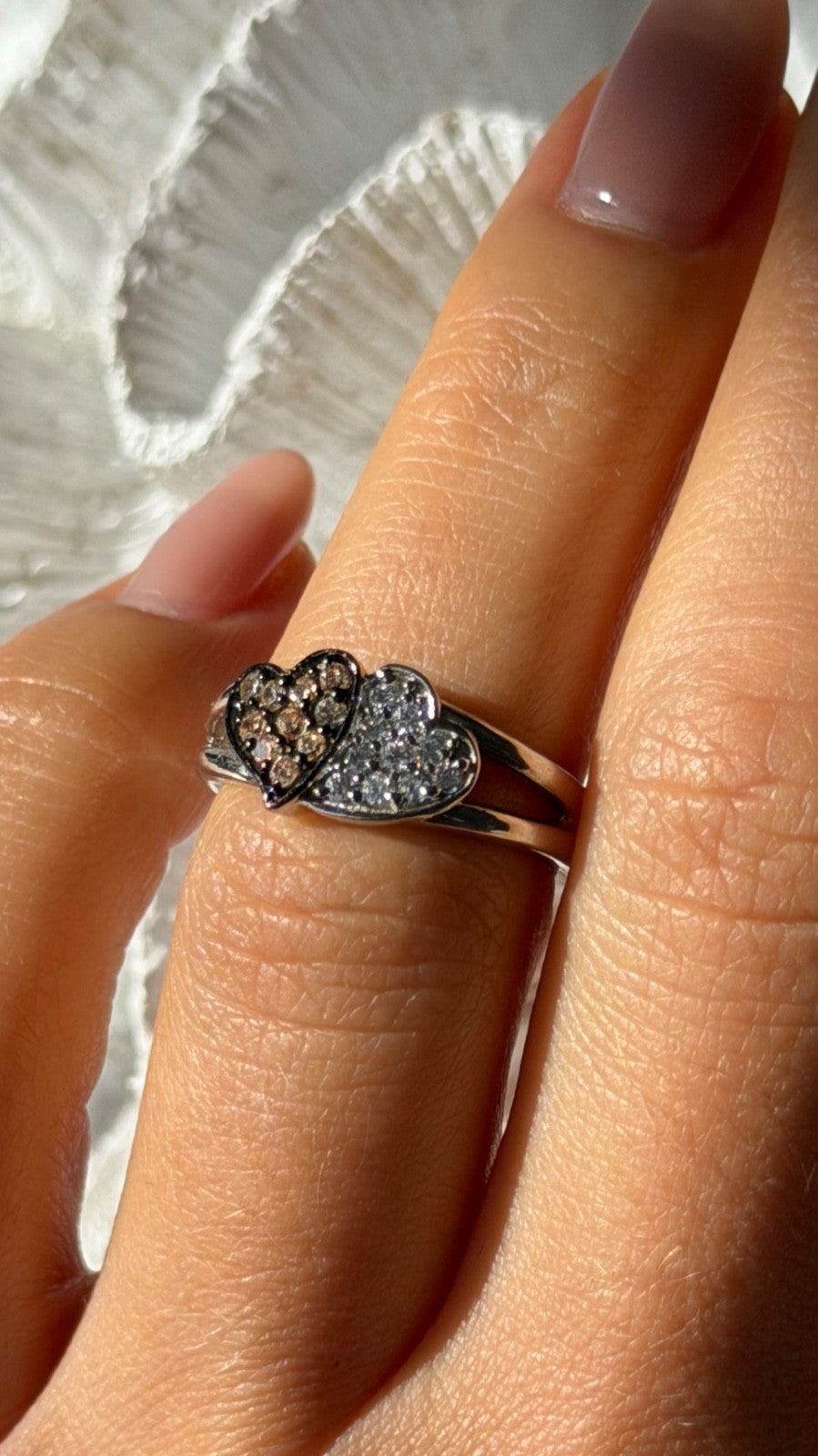 925 Sterling Silver Yellow & White Cz Heart Ring Size 6