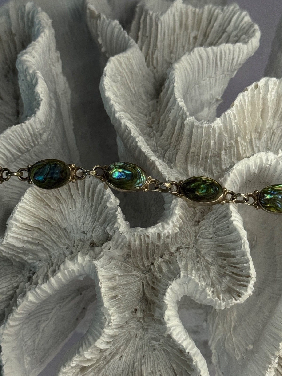 Vintage 925 Sterling Silver Abalone Bracelet Length 6.5