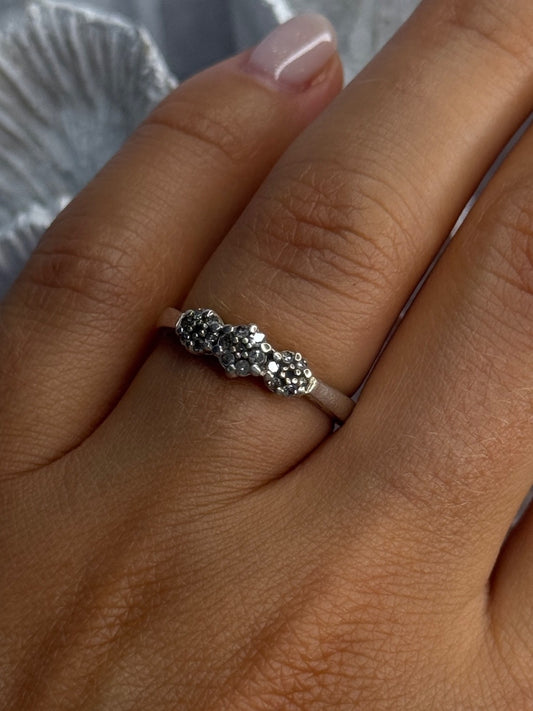 925 Sterling Silver White Spinel Flowers Ring Size 7