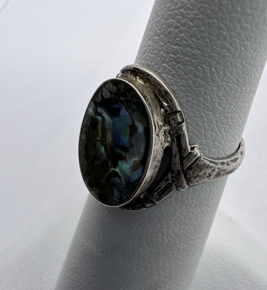 Vintage 925 Sterling Silver & Abalone Shell Ring Size 4.5