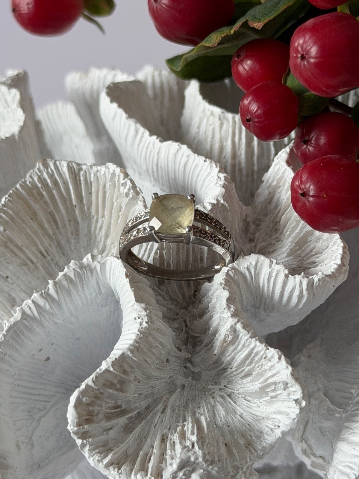 925 Sterling Silver Lemon Citrine Ring Size 8