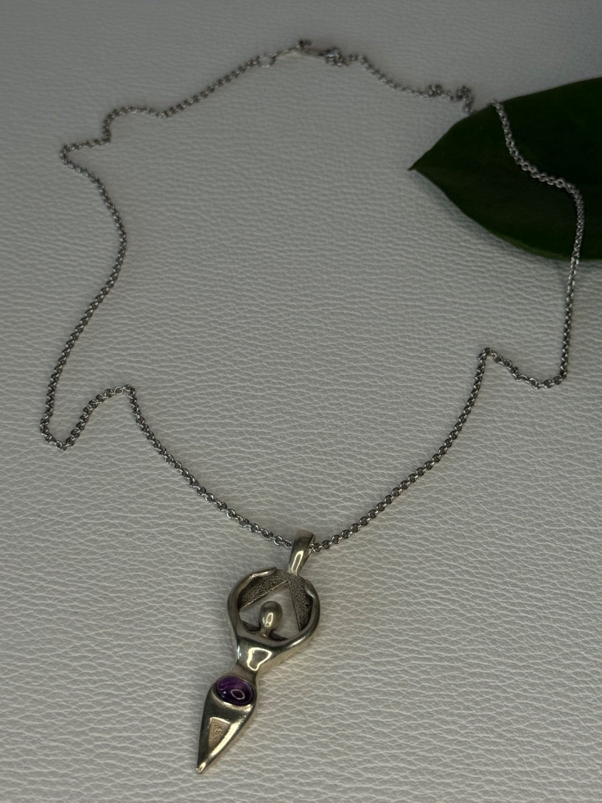 925 Sterling Silver Amethyst "Figure" Chain With Pendant Length 18 in