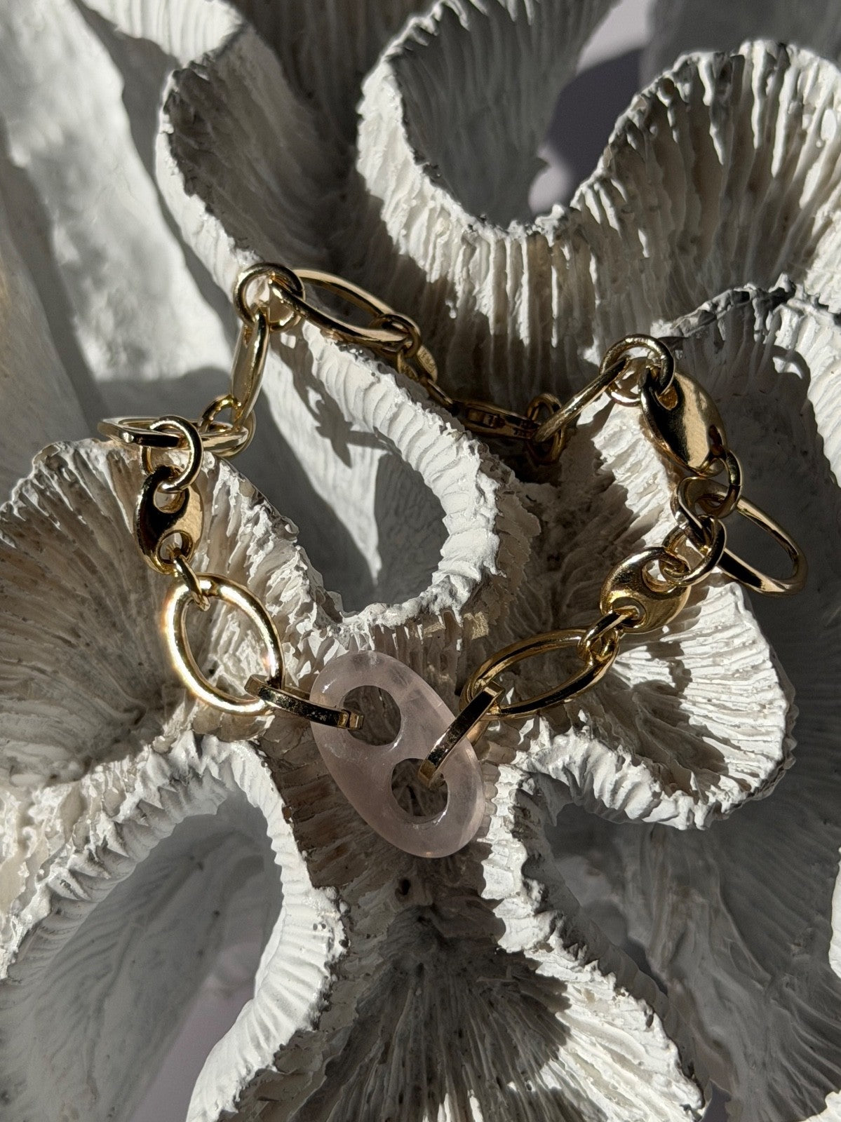 Italy 925 Sterling Silver Gold Plated Rose Quartz Bracelet