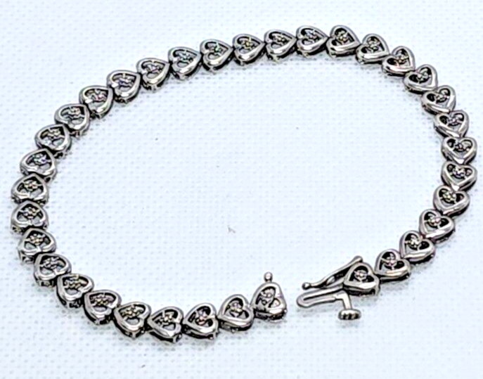 925 Sterling Silver Diamonds "Hearts" Bracelet Size 7.25 IN