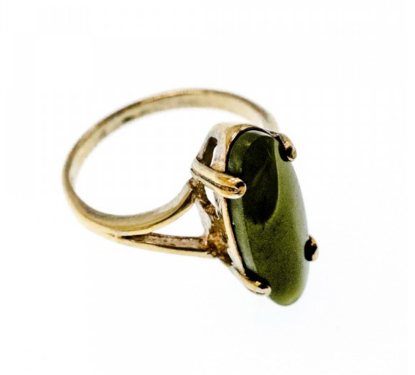 925 Sterling Silver Gold Plated Green Agate Ring Size 6.5