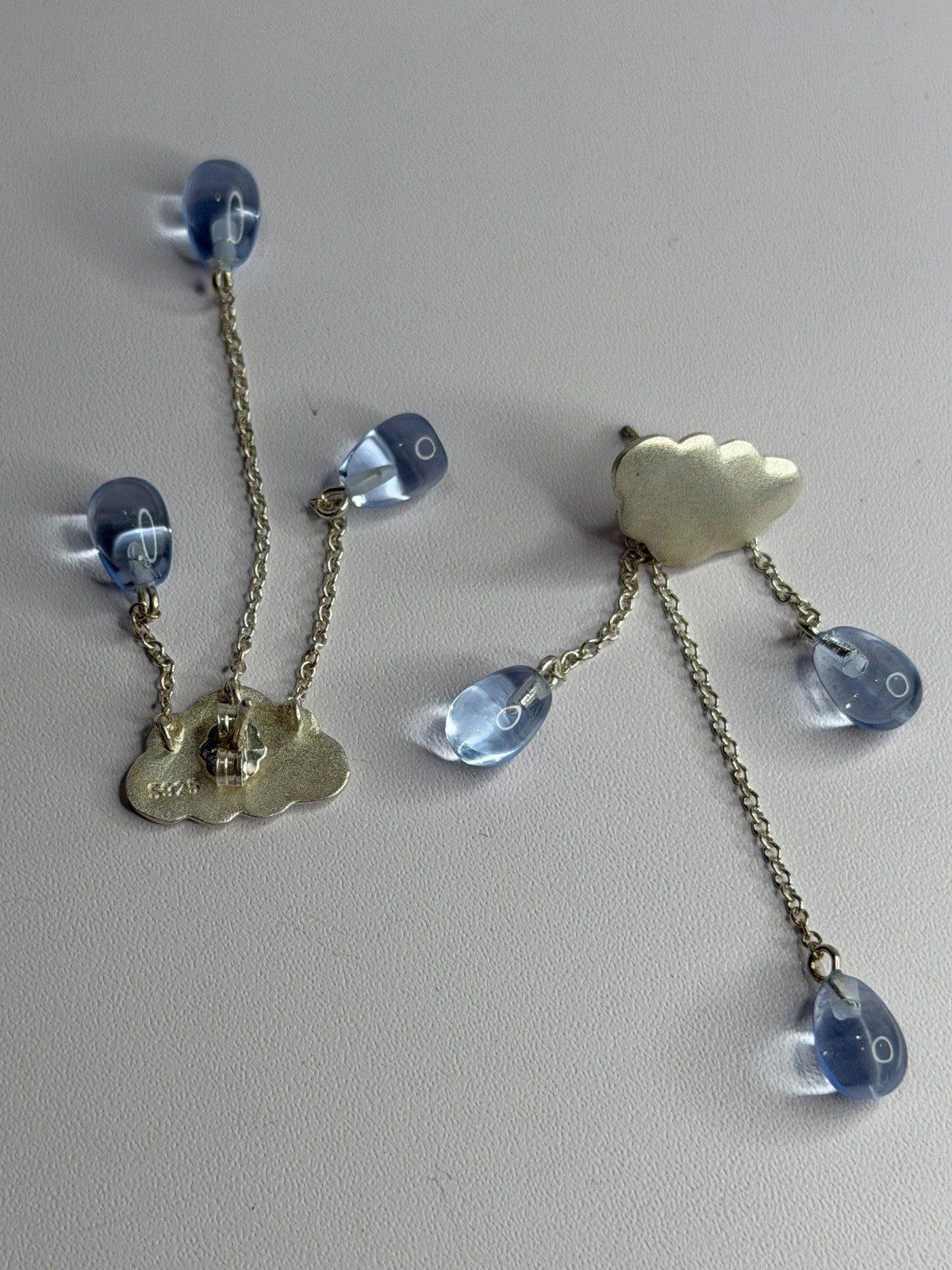 Cloud Tassel Raindrops 925 Sterling Silver Blue Crystal Earrings