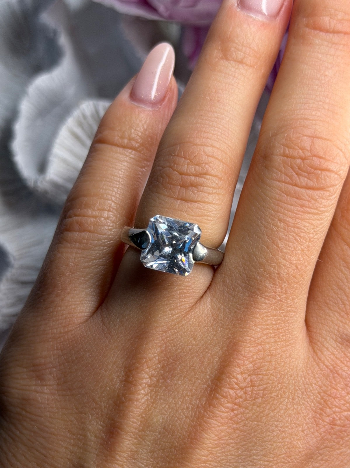 925 Sterling Silver White Spinel Ring Size 6