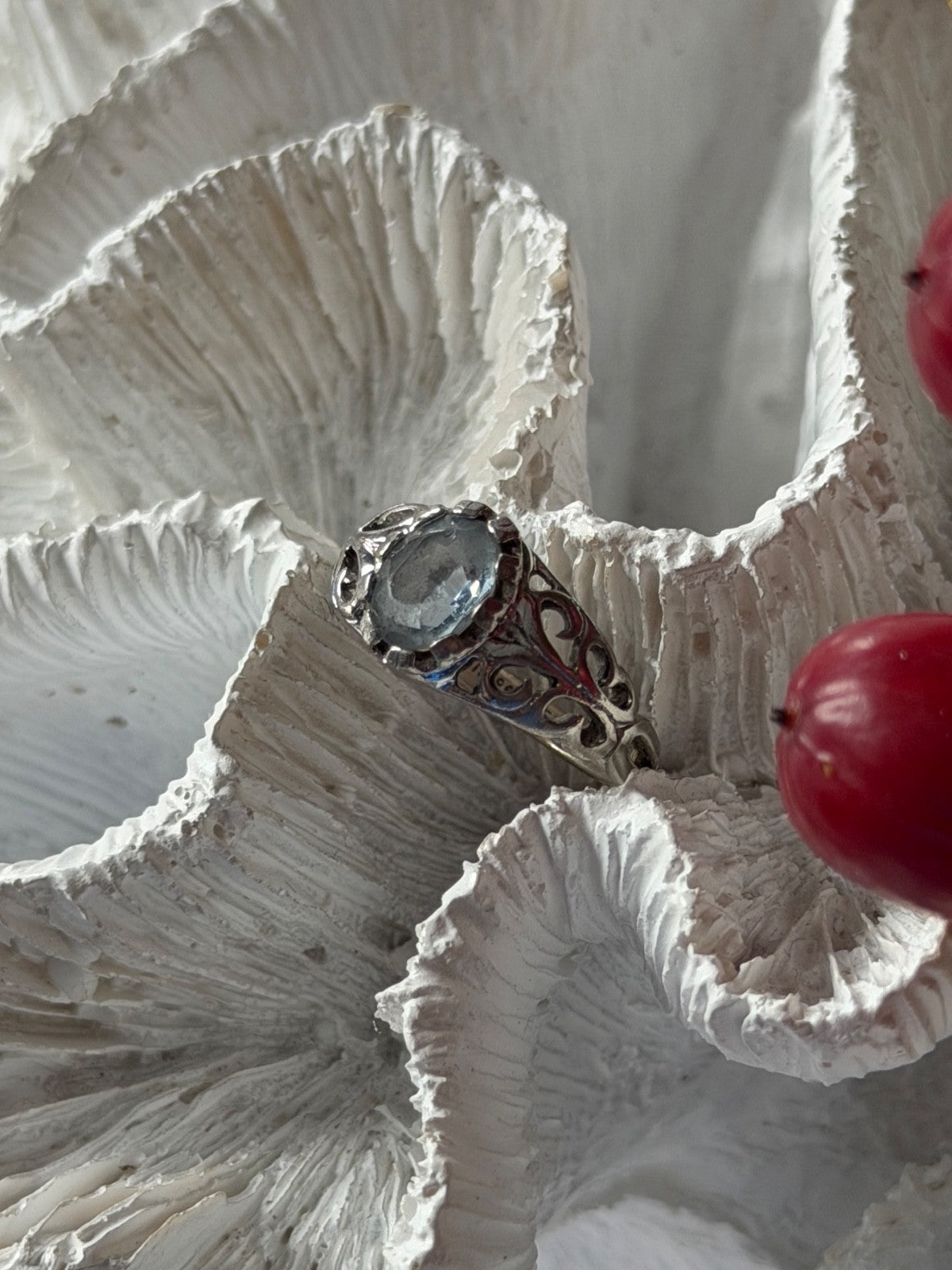 Seta Vintage 925 Sterling Silver Aquamarine Ring Size 6