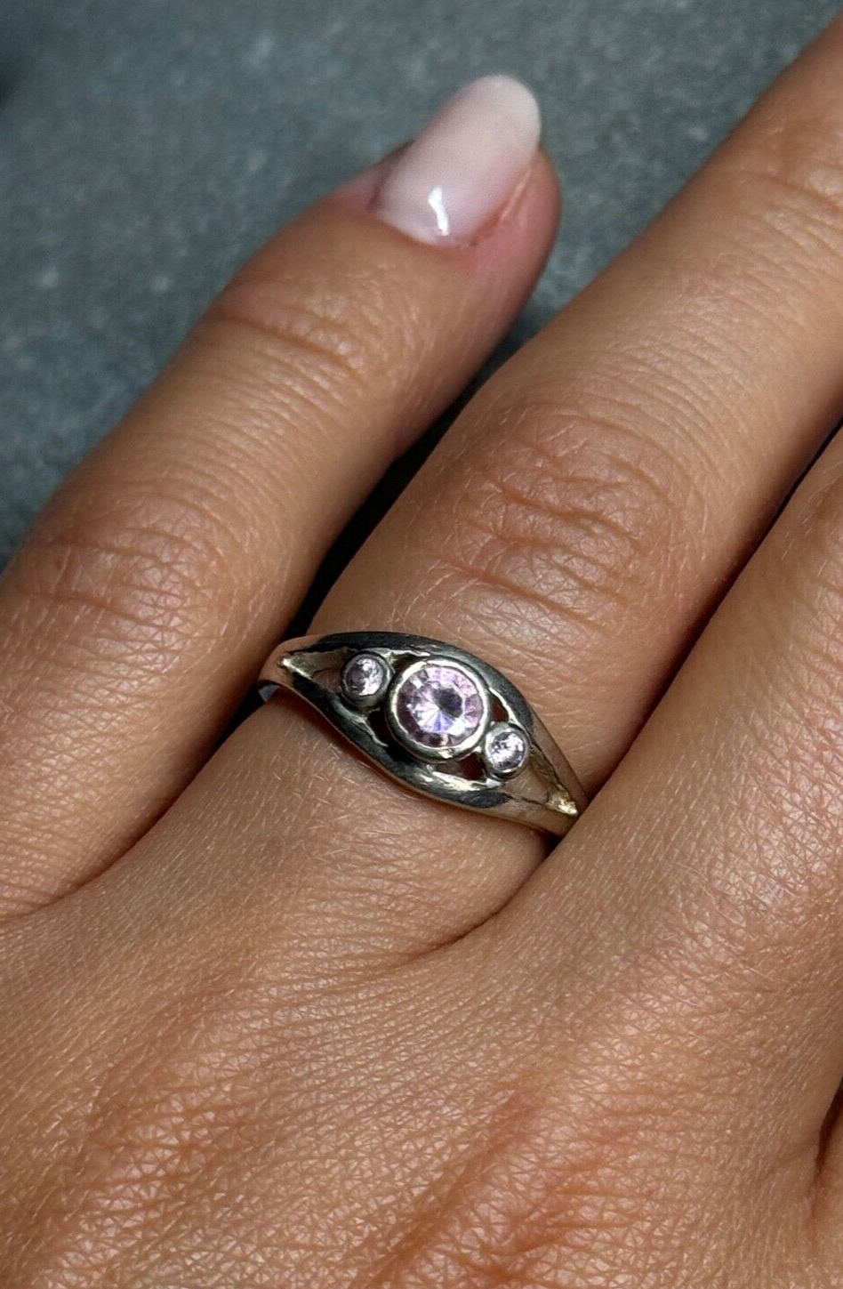 925 Sterling Silver Morganite Ring Size 6