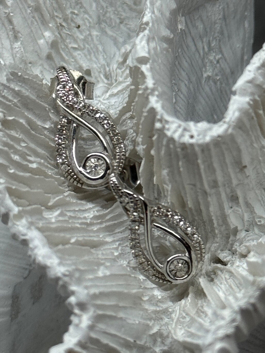 Interwoven 925 Sterling Silver White Topaz Earrings Length 0.6 in