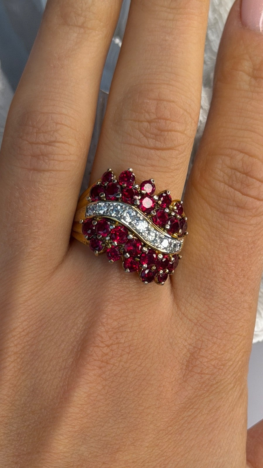 925 Sterling Silver Gold Plated Red & White Spinel Ring Size 9