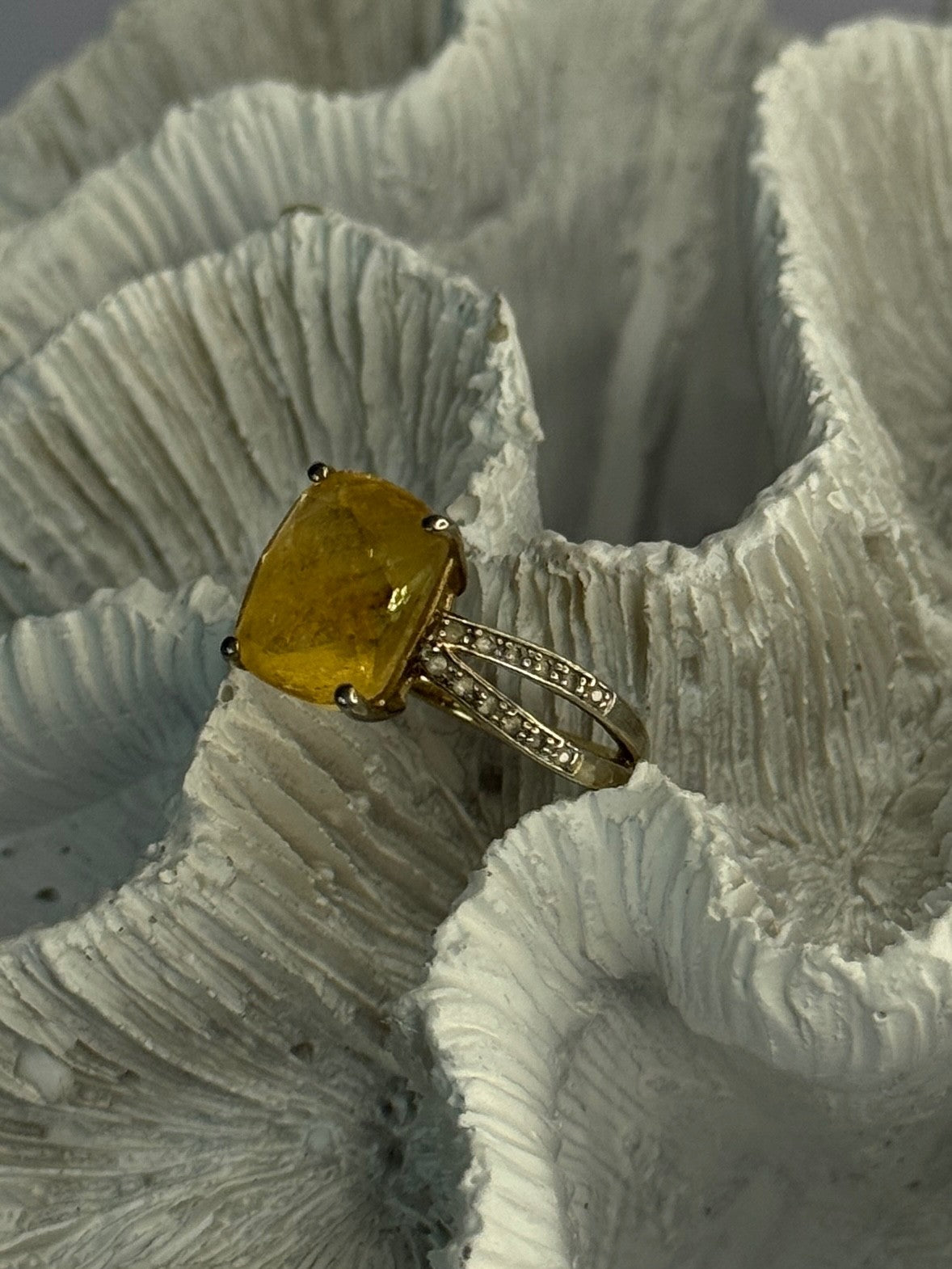 925 Sterling Silver Citrine & Beryl Ring Size 7