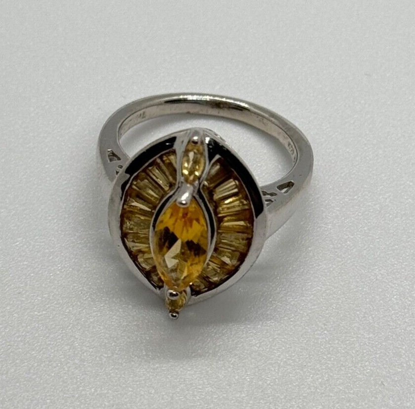 925 Sterling Silver Citrine Ring Size 6.5