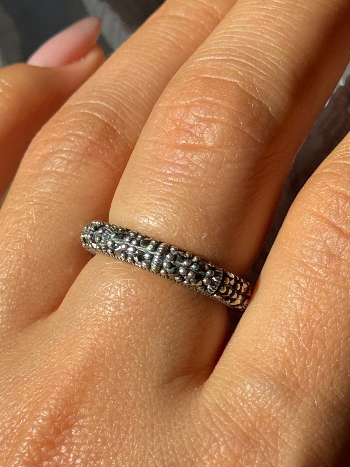 925 Sterling Silver Marcasite Band Ring Size 8