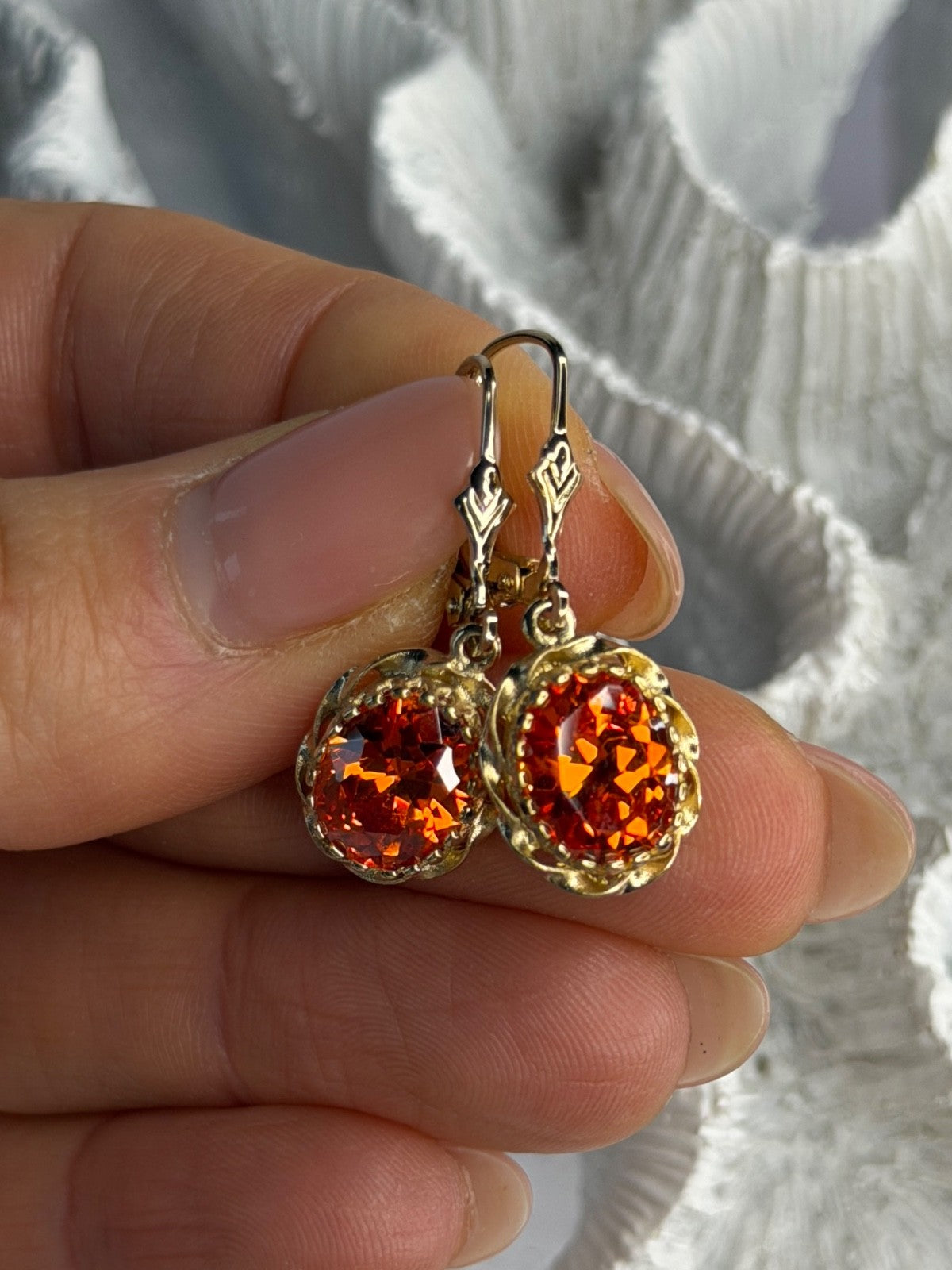 925 Sterling Silver Gold Plated Mandarine Garnet Earrings
